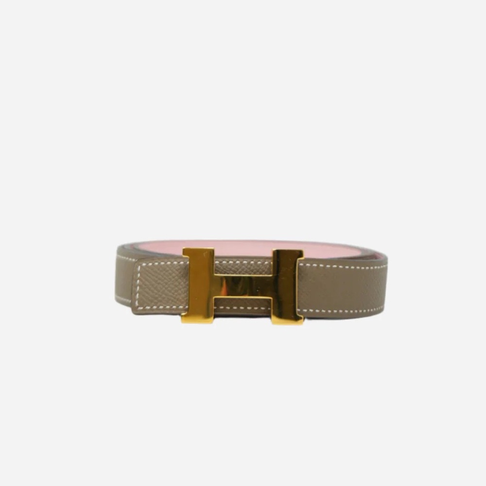 Hermes Reversible H Buckle Belt Pink/Etoupe #95